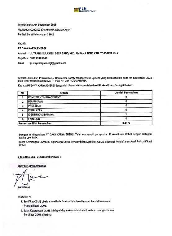 Surat Keterangan CSMS